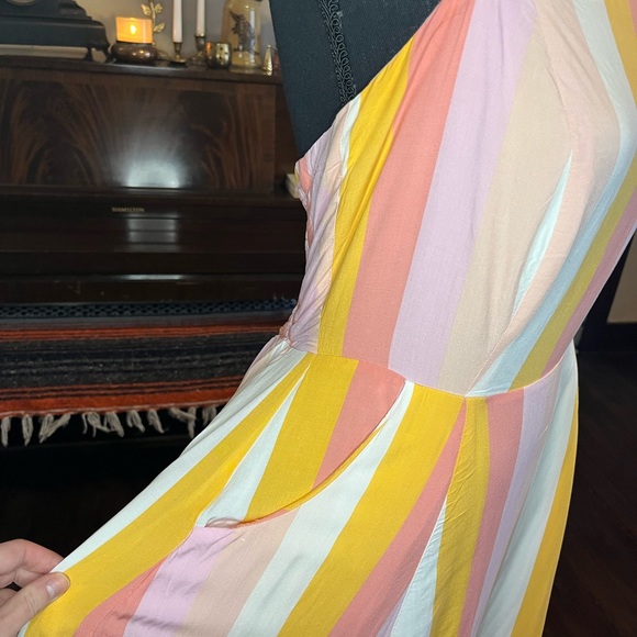LIKE NEW Modcloth x Collectif Sandy-Lynn Peachy Stripe Dress Pink Striped Halter - Picture 4 of 9